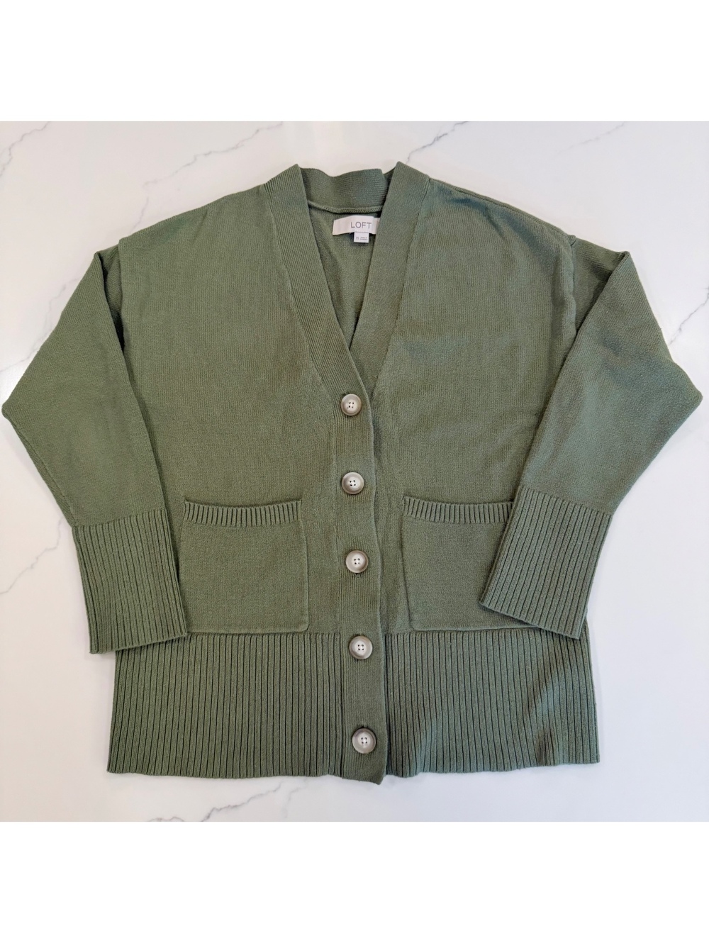Loft Green Knit Cardigan Sweater Size XS